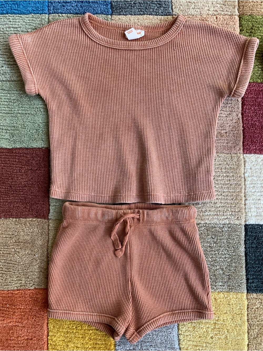 6-9M Oversized Shirt Sets Neutral Waffle Fabric - Picture 2 of 11